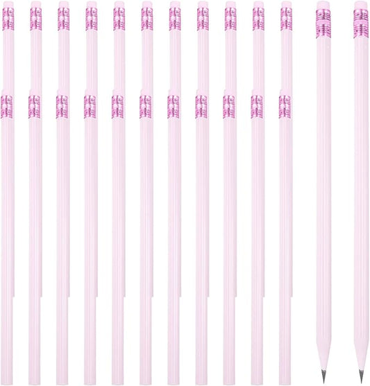 PATIKIL Round Pencils, 24 Pcs Triangle HB Graphite Pencil Wooden Pencils with Eraser for Classroom Office Writing Drawing Supplies, Purple