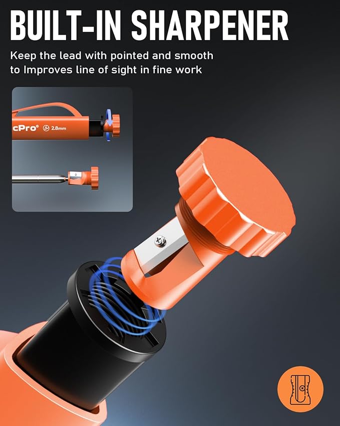 Nicpro Upgraded 3-IN-1 Carpenter Pencils Set with Finger Grip, 1Pcs Construction Pencil with 13 Refill & Mini Spirit Level, Deep Hole Marker Carpenter Tool, Mechanical Pencil for Architect Woodworking