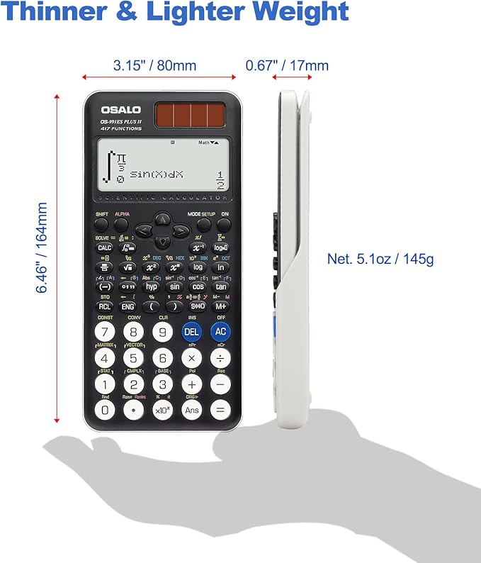 OSALO Scientific Calculator 417 Function 2 Line 10+2 Digits Written Display Solar and Battery Calculators for School College Students Secondary Black (OS 991ES Plus 2nd Edition)