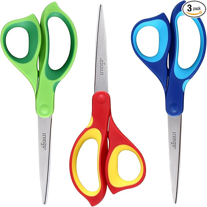LIVINGO Left Handed Scissors All Purpose - 3 Pack 8.5 Inches Stainless Steel Sharp Adult Scissors for School Office Home Crafting Sewing Cutting Fabric Paper