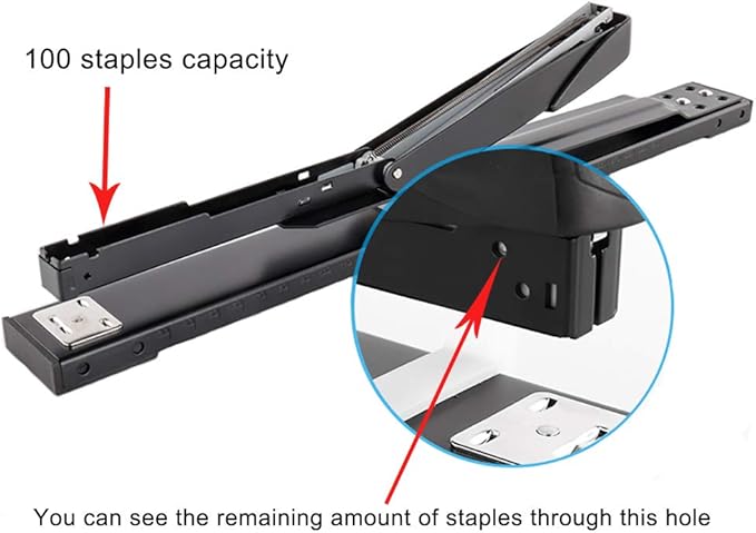 Long Reach Stapler - Office Desktop Stapler with Long Arm, 1000pcs 24/6 & 1000pcs 24/8 Staples (Black, 25/50 Sheets Capacity)