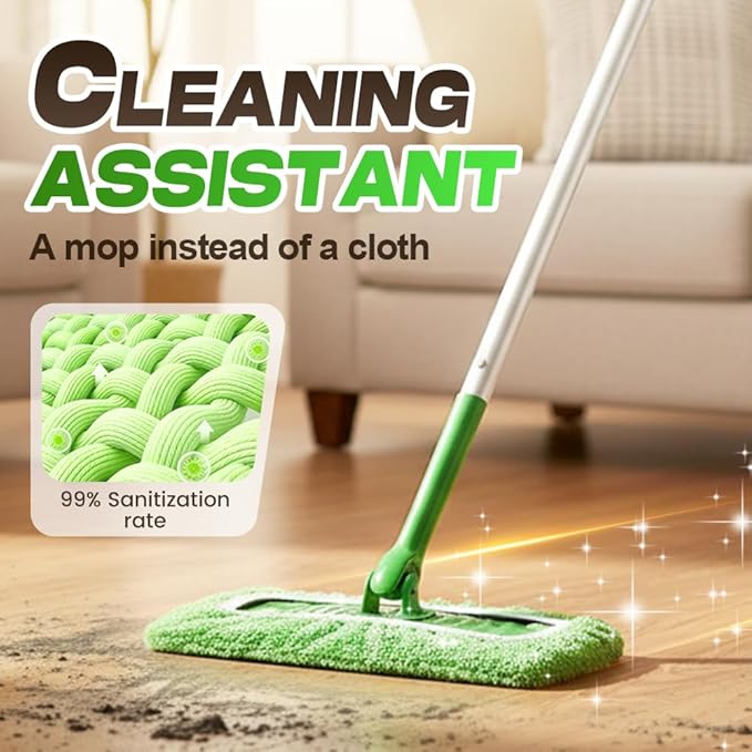 Reusable Mop Pads, Reusable Microfiber Mop Pads Compatible with Sweeper Mops, Replacement Wet Mopping pad Refills & Washable Dry Sweeping Cloths for Surface/Hardwood Floor Cleaning (Green-10PCS)