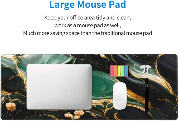 Desk Pad,Office Desk Mat 31.5"×11.8" Large Gaming Mouse Pad,Extended Computer Mouse Pad,Waterproof Thick Big Mouse Pads with Non-Slip Rubber Base Office Home Green Gold Marble Flower