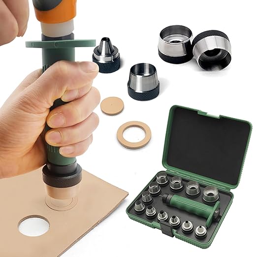 12 in 1 Gasket Punch Set with Sharp Leather Hole Punches, Hollow Punch Set for Leather, 3/16'' to 1-1/4'' Hole Punch Kit with Handle