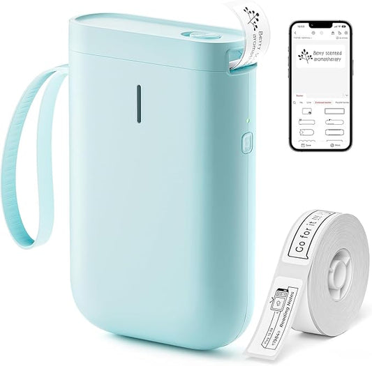 DEEPIN D11 Label Maker Machine Portable Bluetooth Label Maker with Tape, Thermal Label Printer Multiple Templates for Phone, Mini Label Sticker Printer for Business Office Organization, Green