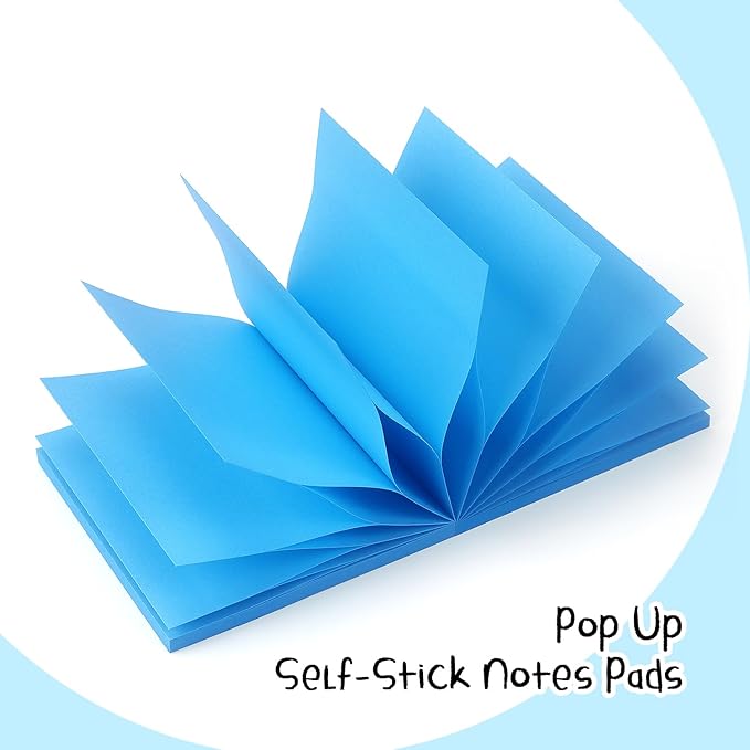 Sticky Notes 3x3 Pop Up Self-Stick Notes Pads with Bright Colors, Easy to Post for Office, School, Home, 4 Pads/Pack, 90 Sheets/Pad (Blue)