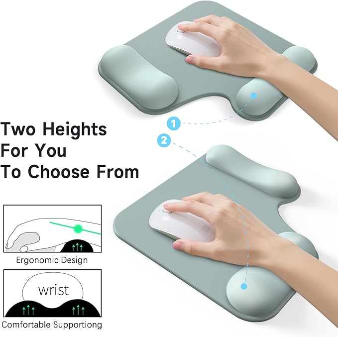 Ergonomic Mouse Pad with Gel Wrist Rest (1"& 1.2" Dual Height) - Cyan Mouse Pads Compact Mousepad Desk Mat Office, Gaming & Carpal Tunnel Relief | Non-Slip Rubber Base