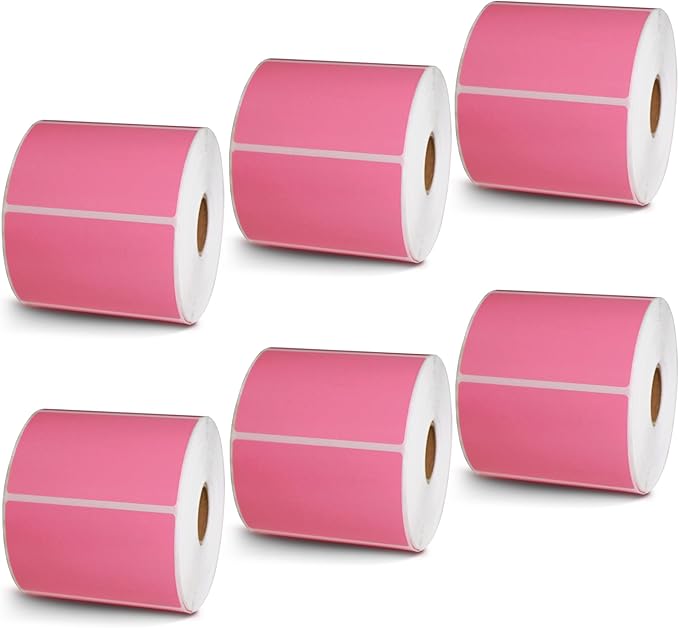 BETCKEY - 3" x 2" Multipurpose & Shipping Labels Compatible with Zebra & Rollo Label Printer,Premium Adhesive & Perforated[Pink, 6 Rolls, 4500 Labels]
