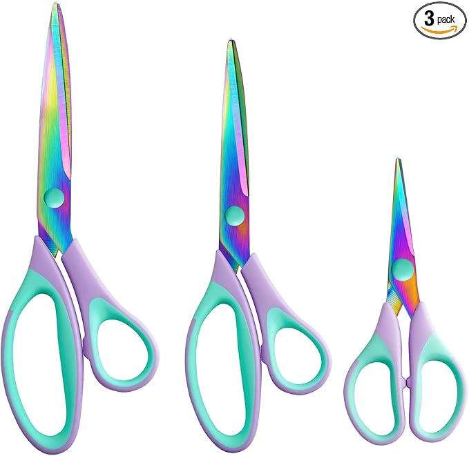 3PCS Purple Craft Scissors, Sharp Tailor,Multi-Purpose Titanium Blade,Soft and comfortable grip, Multipurpose Fabric Scissors Set, Great for Craft, Sewing, Arts, School and Home Supplies.