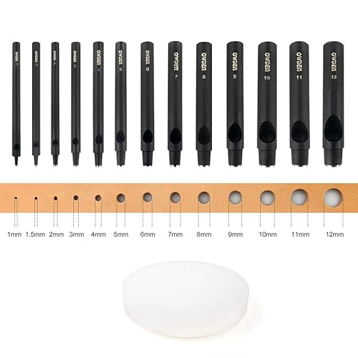 OWDEN Professional 13 Pc Leather Hole Punch Set (Slim Style) 1.0-12MM for Belt, Watch Band & Strap Gasket. Includes Free 3" Nylon Mat