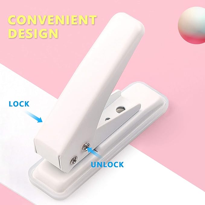 Single Hole Puncher Handheld 1/4 Inches Hole Punch, 20 Sheet Paper Punch Capacity Metal Hole Puncher with Skid-Resistant Base for Paper, Chipboard, Art Project, Ivory White