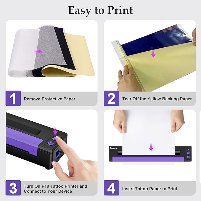 Bagana Tattoo Stencil Printer, Bluetooth Thermal Wireless Portable Temporary Tattoo Transfer Printer Machine Kit Compatible with Tablet,Smartphone & PC