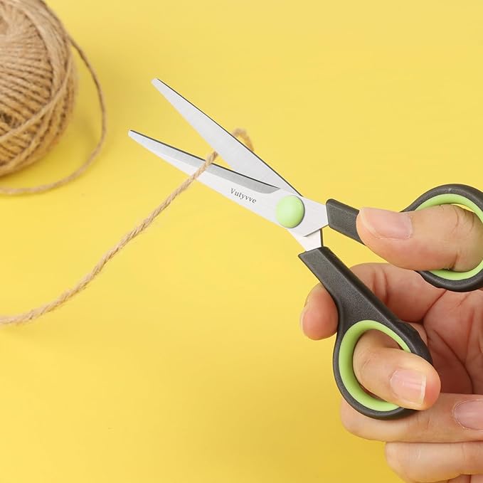 Scissors, Stainless Steel Blades Soft Grip for Home, School, Office. Black and Green, 4