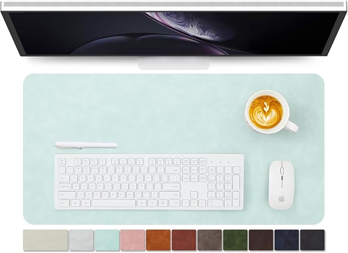 Distressed Leather Desk Mat - Non-Slip PU Desk Pad for Office and Home - Desk Organization and Accessories - Ideal for Large Mouse Pad and Desk Mats on Top of Desks(Mint Green,27.6"x 13.8")