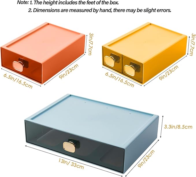 2PACK Stackable Storage Drawers for Desk 6.5"x9"x3" Small Storage Organizer Plastic Desk Organizer with Drawer Desktop Storage Box for Cosmetic, Pencil, Jewelry, Lipsticks (Blue,M-2 Drawer)