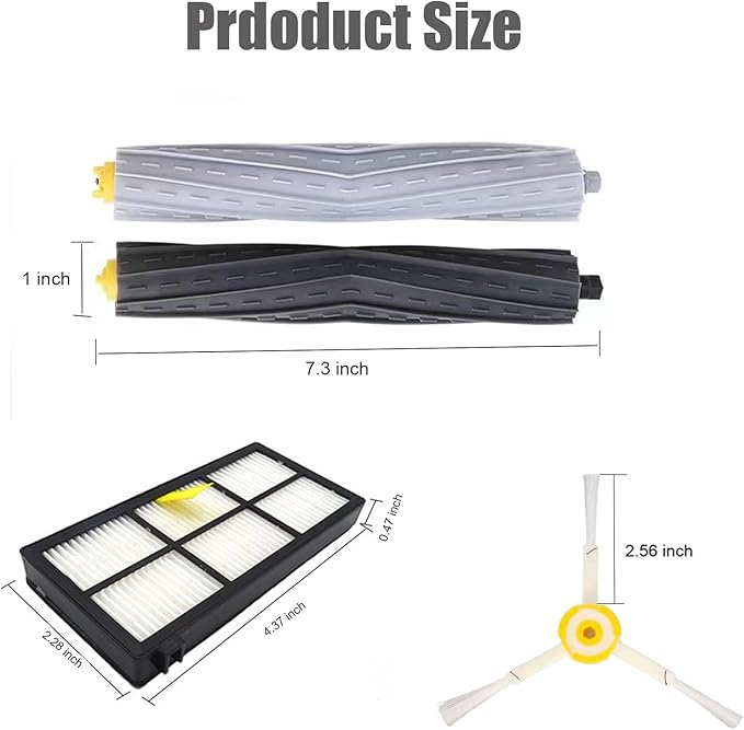 Replacement Parts for iRobot Roomba 800 900 Series 805 850 860 861 866 870 871 880 890 960 980 981 985 Vacuum Cleaner,4 Filter,4 Side Brush & Screws and 1 Set Main Roller Brush