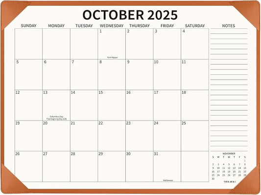 Desk Calendar 2025-2026 with Desktop Mat, 22x17 inch Large Desk Pad Calendar July 2025 to December 2026, Big Desk Planner for Home Office and School, Brown