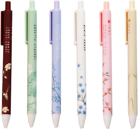 PapaBear Stylish Beautiful Scenery Printed Gel Pen, Retractable Ballpoint Pen, 0.5mm, Black Ink, Elegant and Classy Pen, 6-Pack