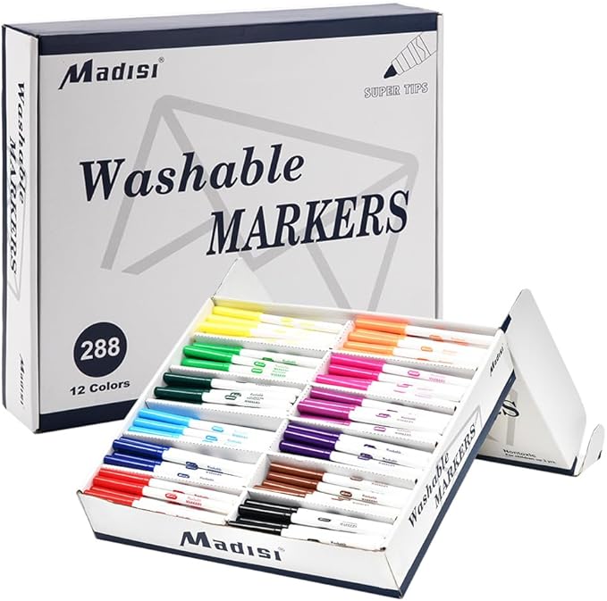 Madisi Washable Markers, Super Tips Markers, Assorted Colors, Classroom Bulk Pack, 288 Count