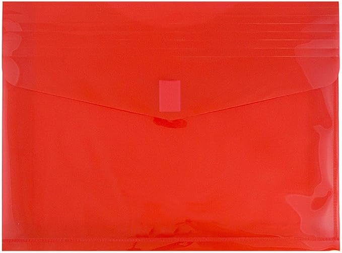 JAM PAPER Plastic Expansion Envelopes with Hook & Loop Closure - Letter Booklet - 9 3/4 x 13 with 2 Inch Expansion - Red - 3/Pack