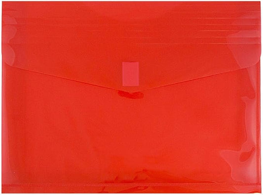JAM PAPER Plastic Expansion Envelopes with Hook & Loop Closure - Letter Booklet - 9 3/4 x 13 with 2 Inch Expansion - Red - 3/Pack