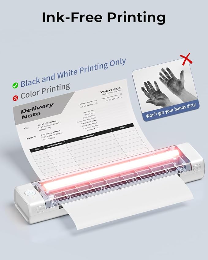 Phomemo M08F Portable Printers Wireless for Travel, Thermal Printer Support 8.5" X 11" US Letter Thermal Paper, Bluetooth Inkless Printer Compatible with iOS, Android, Laptop for Travel, Office, Home