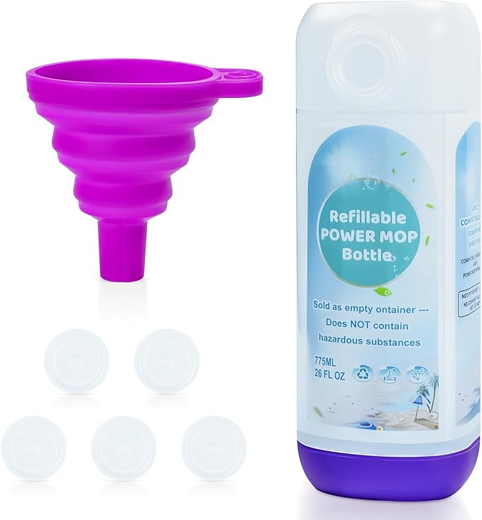 Refillable Bottle for Swiffer Power Mop Refills Solution Container, 775ML/26 FL OZ Reusable Cleaner Container, Empty, Leak-Proof, HDPE Power Mop Solution Bottle, Easy Install, Use Any Liquid Cleaner