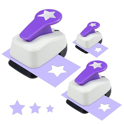 Star Paper Punch, 3/8", 1", 5/8" Star Shape Craft Punch Scrapbook Paper Cutter Hole Punch Set, Design for Office Supplies, Card Making, DIY Photo Album, Purple