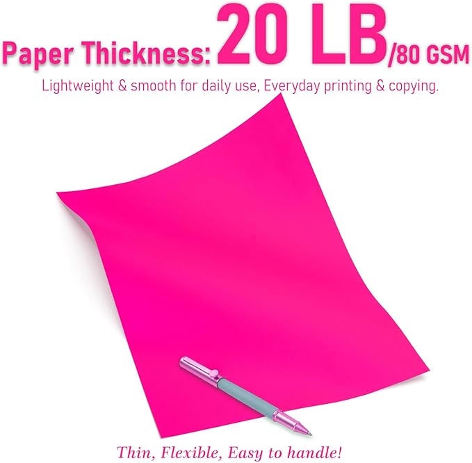 Colored Copy Paper 8.5X11 Inches,140 Sheets 20 lb/80GSM 7 Colors Neon Fluorescent Letter Size Printer Multipurpose Paper for Office School Education Daily Printing,Document Copying,Study