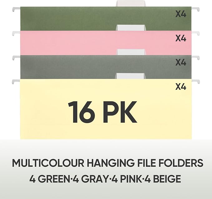 BALEINE 16PK Hanging File Folders, Legal Size Hanging Folders with 1/5-Cut Tabs for Filing Cabinets, File Boxes (16PK, Legal Size)