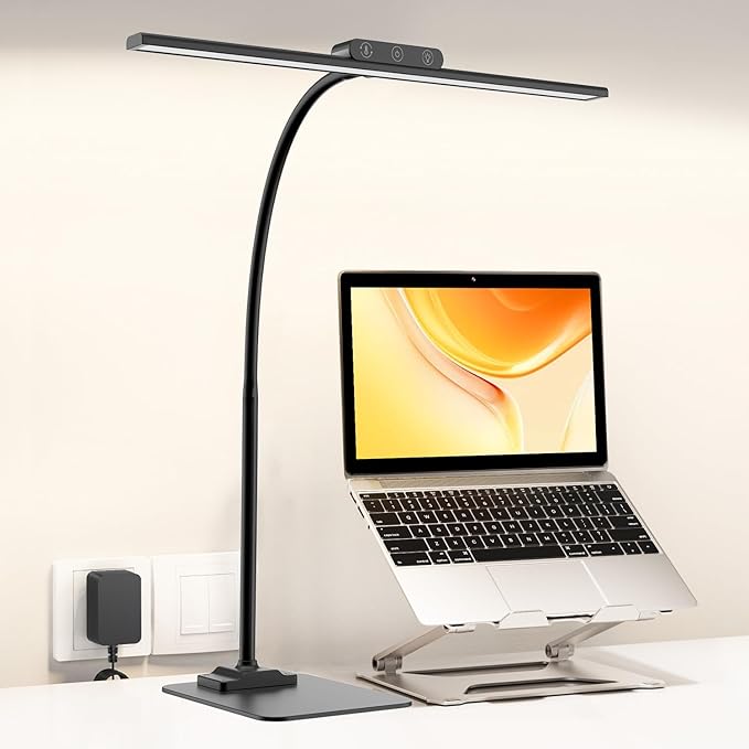KableRika LED Desk Lamp with Base: Bright Desk Lights for Home Office - Eye Care Reading Table Lamps - Dimmable Desktop Lighting for Computer Monitor Study Drafting Black