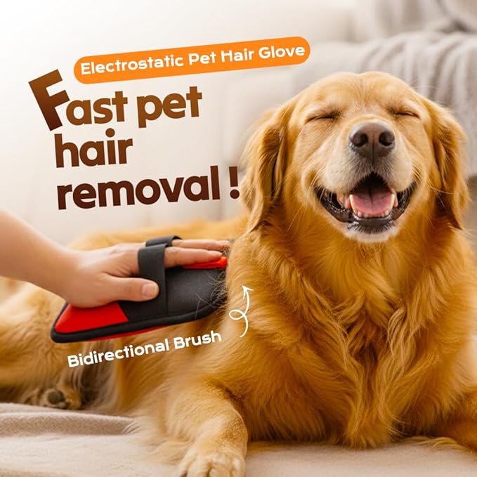 Pet Hair Removal Glove, 2026 Upgraded Electrostatic Pet Hair Remover Glove with Brush, Pet Hair Remover Pocket Storage for Pet Hair Remover Tool on Carpet, Clothing, Couch, Car Seat (Yellow, 1Pcs)