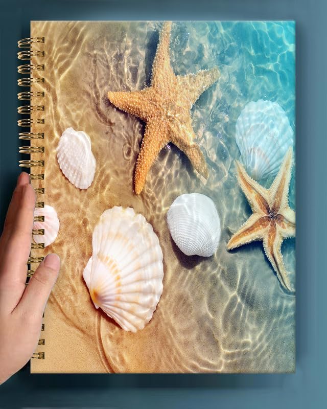 Spiral Journal Notebook,A5 Hardcover Lined Journals for Women Girl 6 x 8.3 in,120 Pages Thick Paper,Cute College Ruled Writing Notebook for Gifts Office Work School(Starfish Seashell)