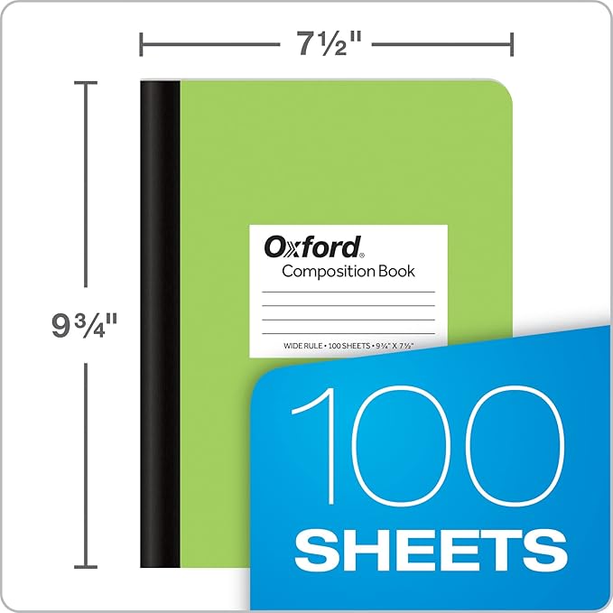 Oxford Composition Notebooks, 24 Pack, Wide Ruled Paper, 9-3/4 x 7-1/2 Inches, 100 Sheets, Assorted Pastel Covers (63759)