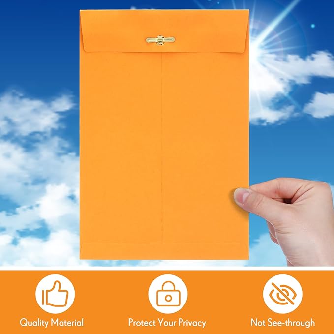 Teling 50 Pcs Manilla Envelopes Clasp Kraft Catalog with Closure for Storing Mailing 28 lb Kraft Envelope Paper for Office Document School Business Home(Yellow,6 * 9)