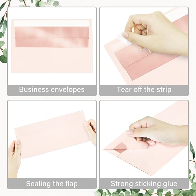 50 Pack #10 Business Envelopes, Self Seal Standard Blush Pink Envelopes with Rose Gold Foil Lining for Secure Business & Legal Mailing, Office, Checks, Letter, Invoices, 4 1/8 x 9 1/2 Inches