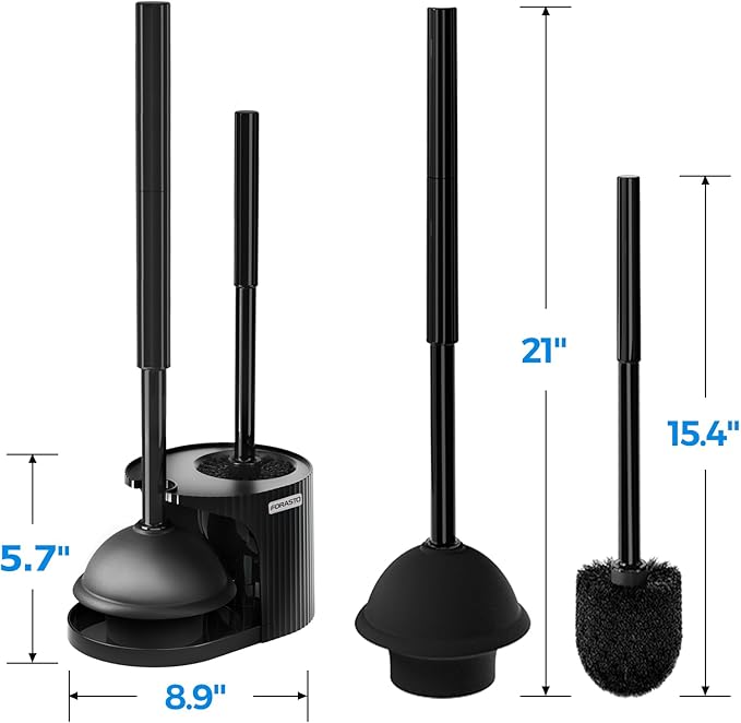 2 in 1 Toilet Plunger and Brush Set, Toilet Bowl Cleaning Combo, Groove Gap Brush, Black