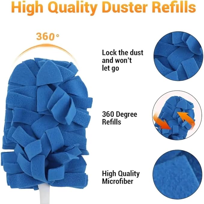 360° Electrostatic Duster Refills, Sustainable Choice for a Dust-Free Home, Washable & Reusable Duster Refills, for Furniture Electronics Blinds (1 Handle + 10 Refills)