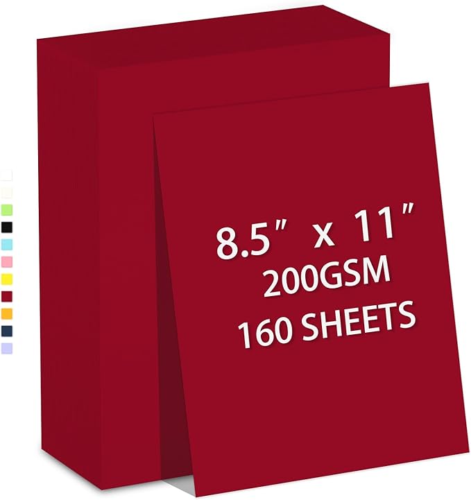160 Sheets Cardstock Paper 8.5 x 11 Premium Weight 200gsm Dark Red Card Stock Paper for Printing, Crafts, Invitations | Smooth Printer Cardstock Paper | Bulk Construction Paper DIY & Professional Use