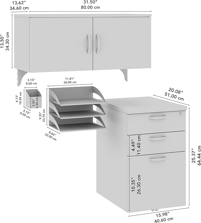 Bush Business Furniture Office in an Hour Cubicle Storage with Cabinet, Drawers, Paper Tray, and Pencil Holder in Pure White | Commercial Workspace Organization and Accessory Set