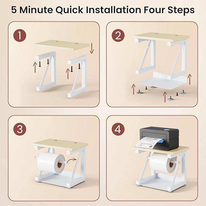 Label Holder for Rolls and Fan-fold Labels, Heavy Duty Metal Thermal Label Holder for Desktop Printer Holder, Thermal Printer Accessory for Office, Home, Small Business (White)
