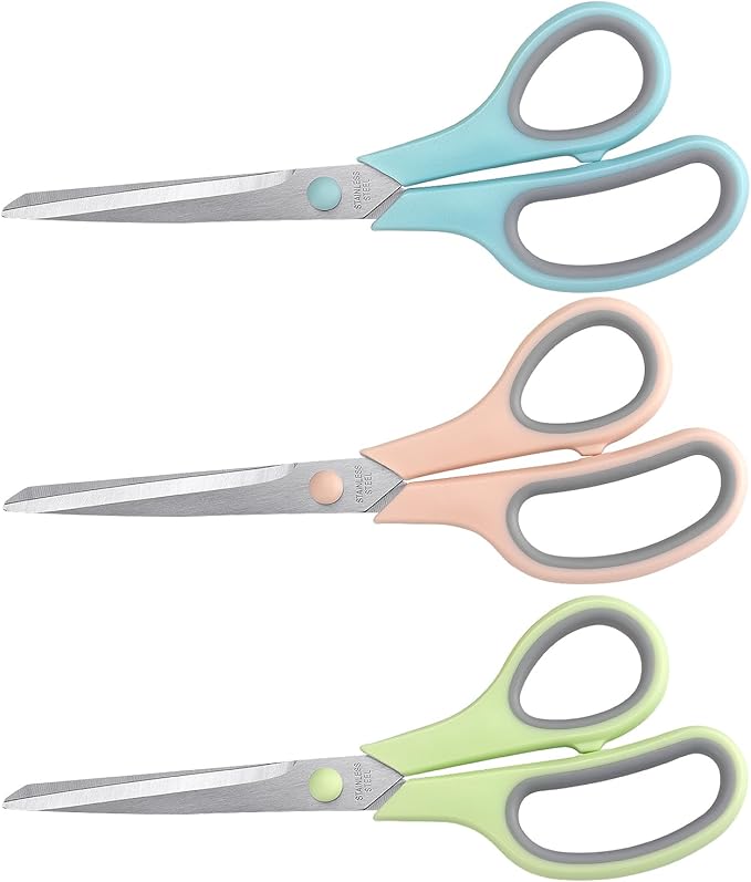 Scissors 8.5 Inch scissors all purpose Bulk Set of 3, Scissors for Office Home School Craft Supplies, Soft Comfort-Grip Right/Left Hand, Gray
