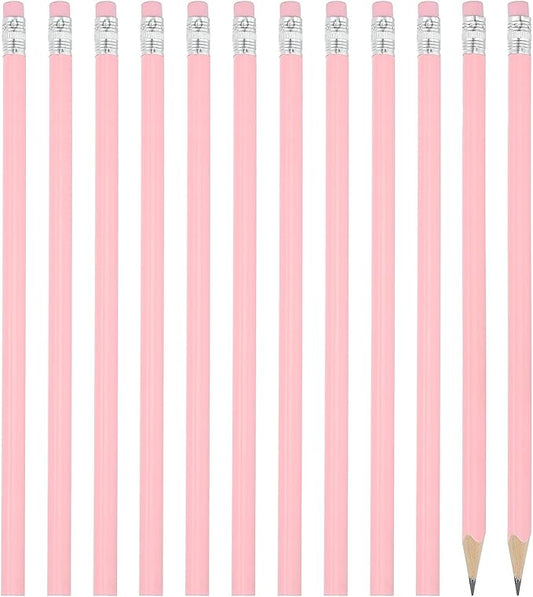 PATIKIL Round Pencils, 12 Pack Triangle HB Graphite Pencil Woodcase Wooden Pencils with Eraser for Classroom Office Writing Drawing Supplies, Pink