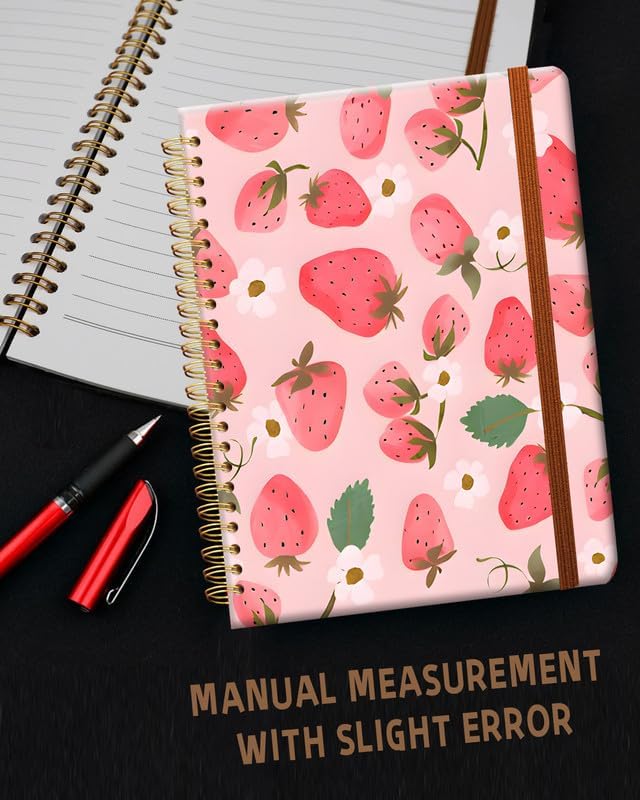 Ruled Spiral Writing Notebook,A5 Hardcover Lined College Journal for Women Lady Girl,Strong Twin-Wire Binding with Premium Paper,8.4" X 6",Perfect for School,Office,Home Gifts(Pink Strawberry)