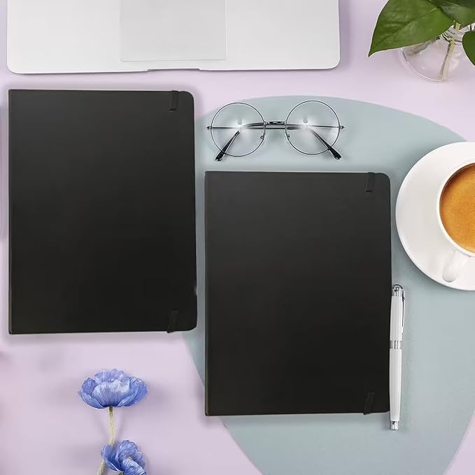 XIUSHE 4 Pack Black Hardcover Spiral Notebook Spiral Journals for Women 192Pages,9.84x7.48Inches,100gsm Paper,Cute College Ruled Notebook, Back Pocket,Office Supplies (CS-style)