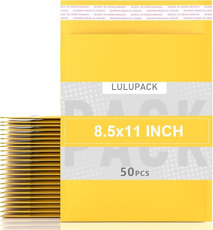 Yellow Kraft Bubble Mailers 8.5"x11" 50 Pack Padded Mailing Envelopes Protective Packaging for Fragile Items, Moisture Resistant, Tear-Proof Shipping Bags