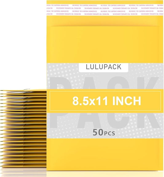 Yellow Kraft Bubble Mailers 8.5"x11" 50 Pack Padded Mailing Envelopes Protective Packaging for Fragile Items, Moisture Resistant, Tear-Proof Shipping Bags