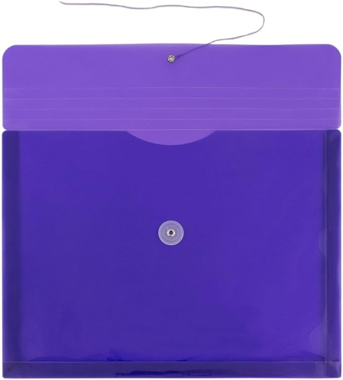 JAM PAPER Plastic Envelopes with Button & String Tie Closure - Letter Booklet - 9 3/4 x 13 - Purple - 12/Pack