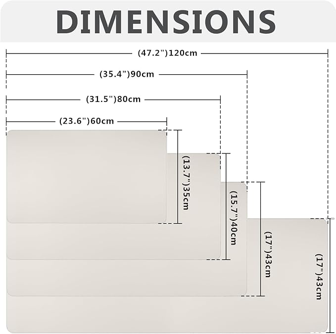Beige Desk Mat, 47.2" x 17" PU Leather Large Mouse Pad, Non-Slip Office Desk Pad, Computer Desk Pads