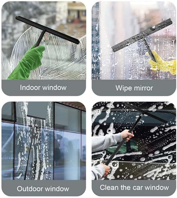 Black Telescopic Shower Squeegee for Glass Doors, Tile Shower Walls. Comes with Suction Hook, Great for Shower Glass